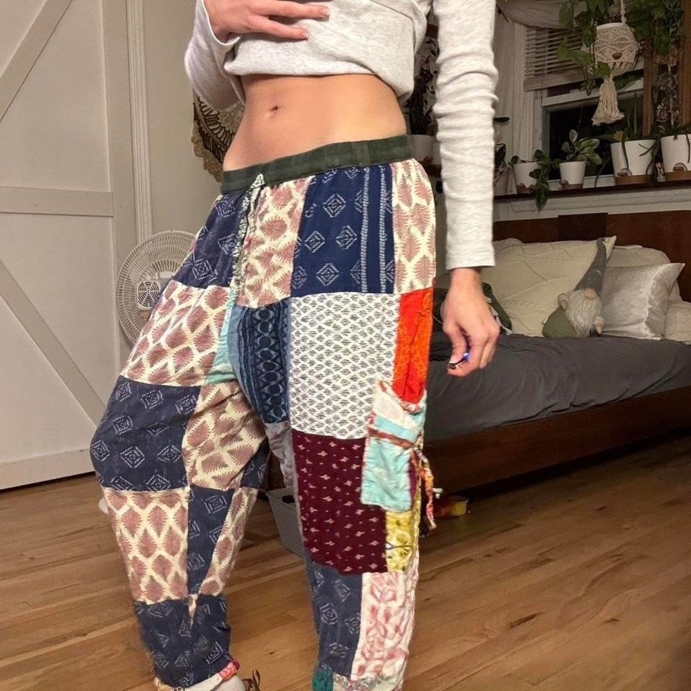Boho Patchwork Tapered Lounge Pants Multi Pattern… - image 1